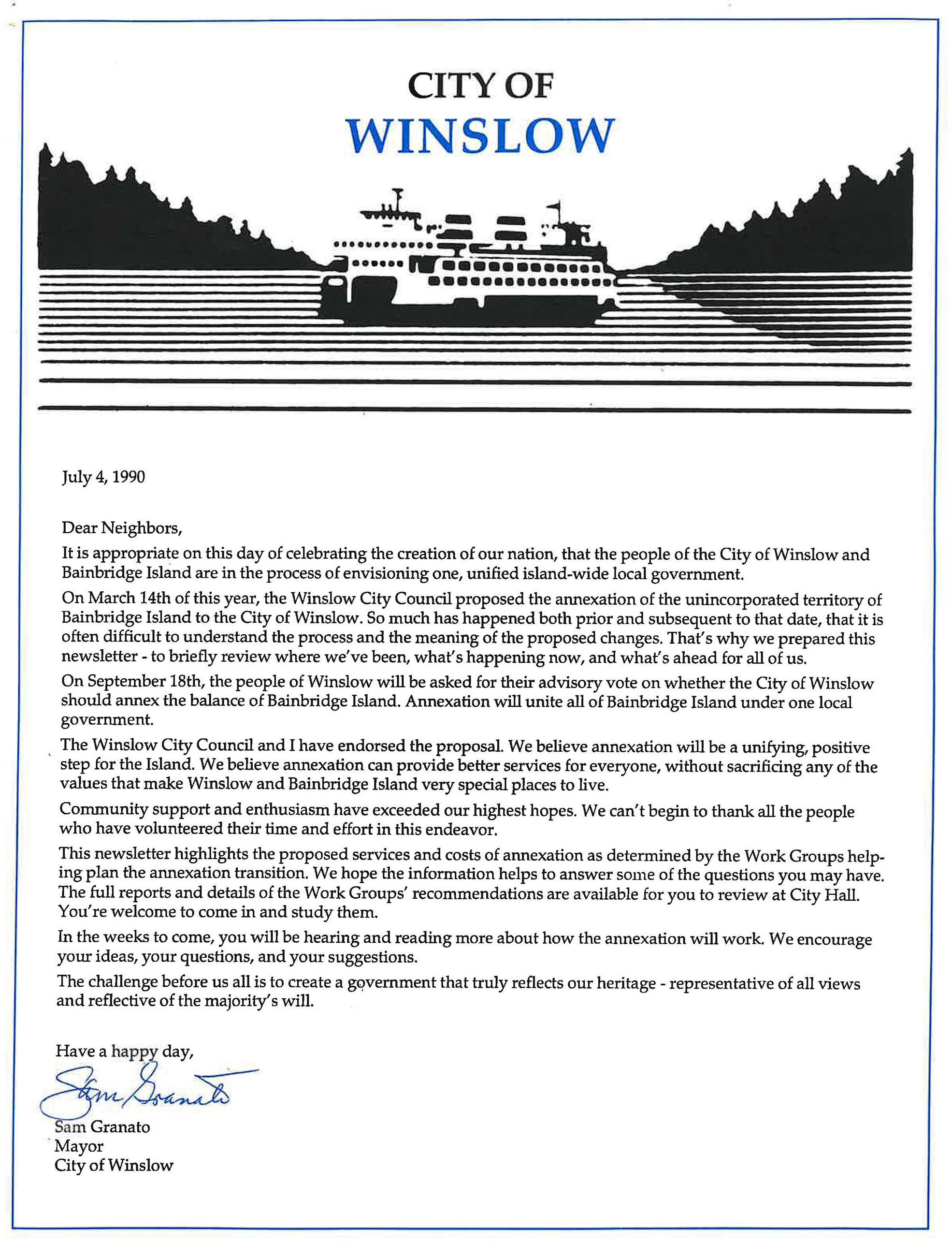 City of Winslow Letter