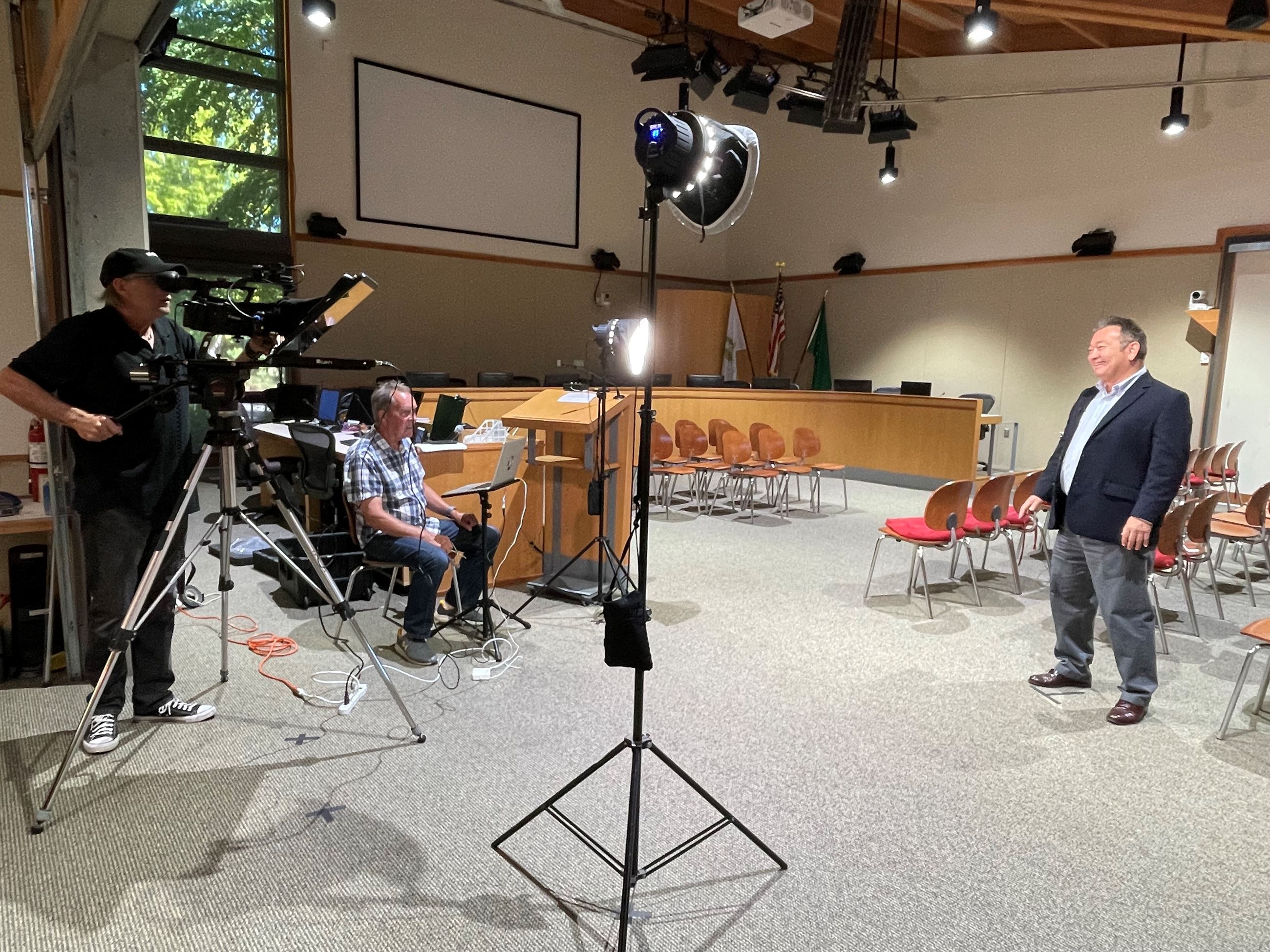 City Manager, Blair King, films City Update.